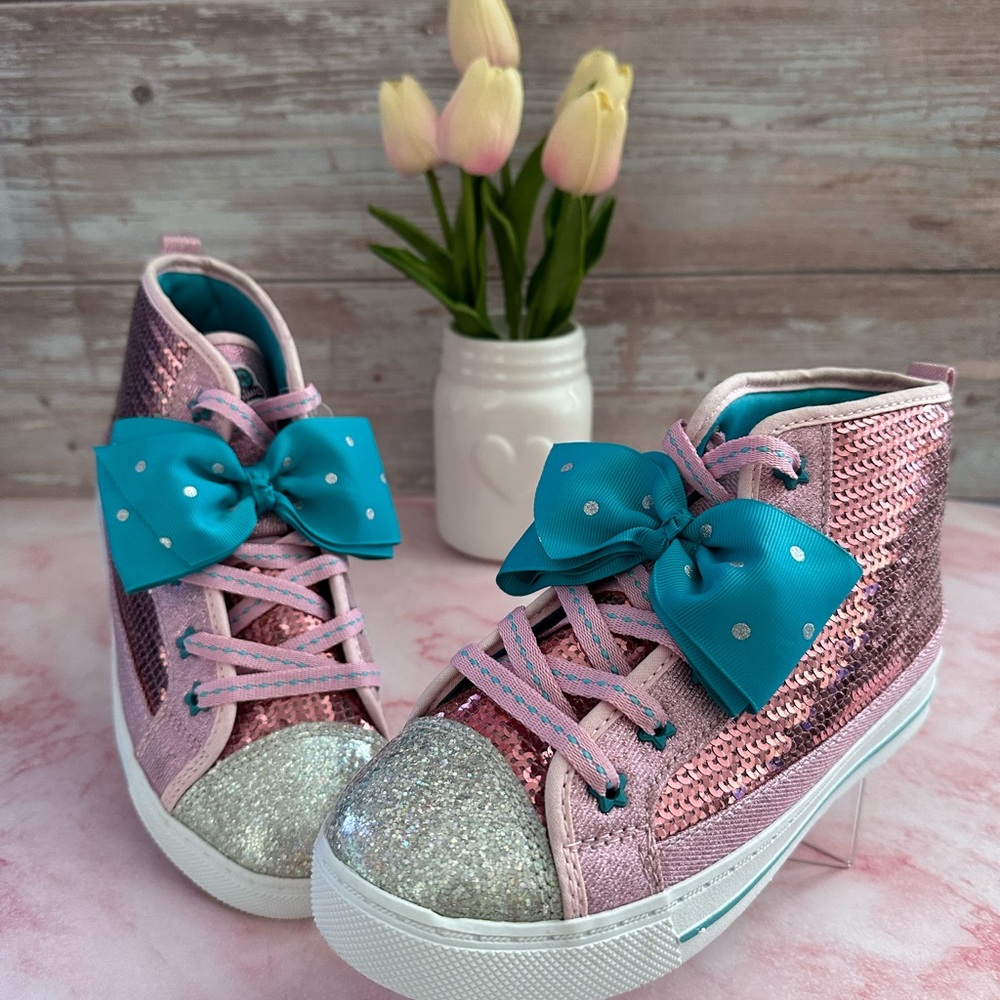 đź’ JoJo Siwa Shoes - Girls Pink Sequined High Top Sneakersđź’ - Picture 6 of 8